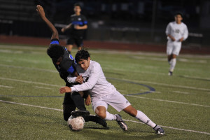Roosevelt Joubert/Murphy Monitor Plano East’s Ruben Molinar, right, locks up with a Plano West player during the Panthers’ 3-2 regional quarterfinal win on April 5. PESH followed that up with a regional semifinal win over El Paso El Dorado before falling 2-1 to Coppell this past Saturday in the Region I championship in Midland.